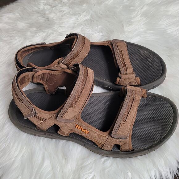 Teva Mens Hudson Beige Leather Strap Hiking Sports Outdoor Sandals US 12 - Picture 1 of 5